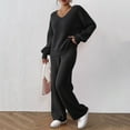 thumbnail image 6 of ShomPort Womens 2 Pieces Outfits Long Sleeve V-Neck Pullover Sweaters Wide Leg Trousers Textured Comfort Loungewear Set, 6 of 8