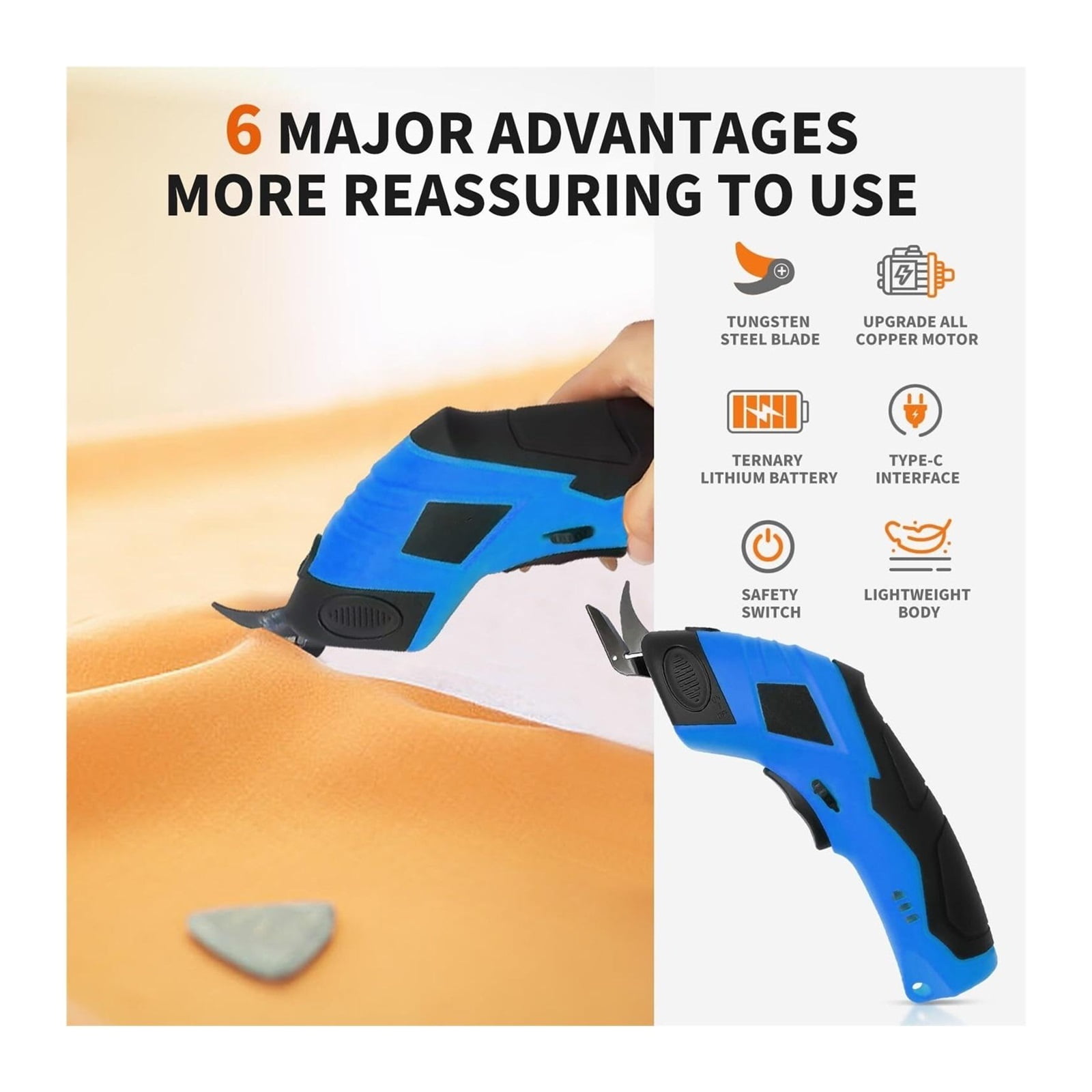Super Scissors, Cardboard Cutter,Electric Box Cutter,Ultimate Cutting Tool for Home& Craft,Cordless Electric Scissors 2 Blades Included,Electric Scissors for Cutting Fabric, Cardboard & Plastic,orange