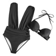 thumbnail image 3 of EYNMVR Womens Halter 2 Piece Push Up Swimsuit High Waisted Tummy Control High Cut Bikini Ruched Suspenders, 3 of 8