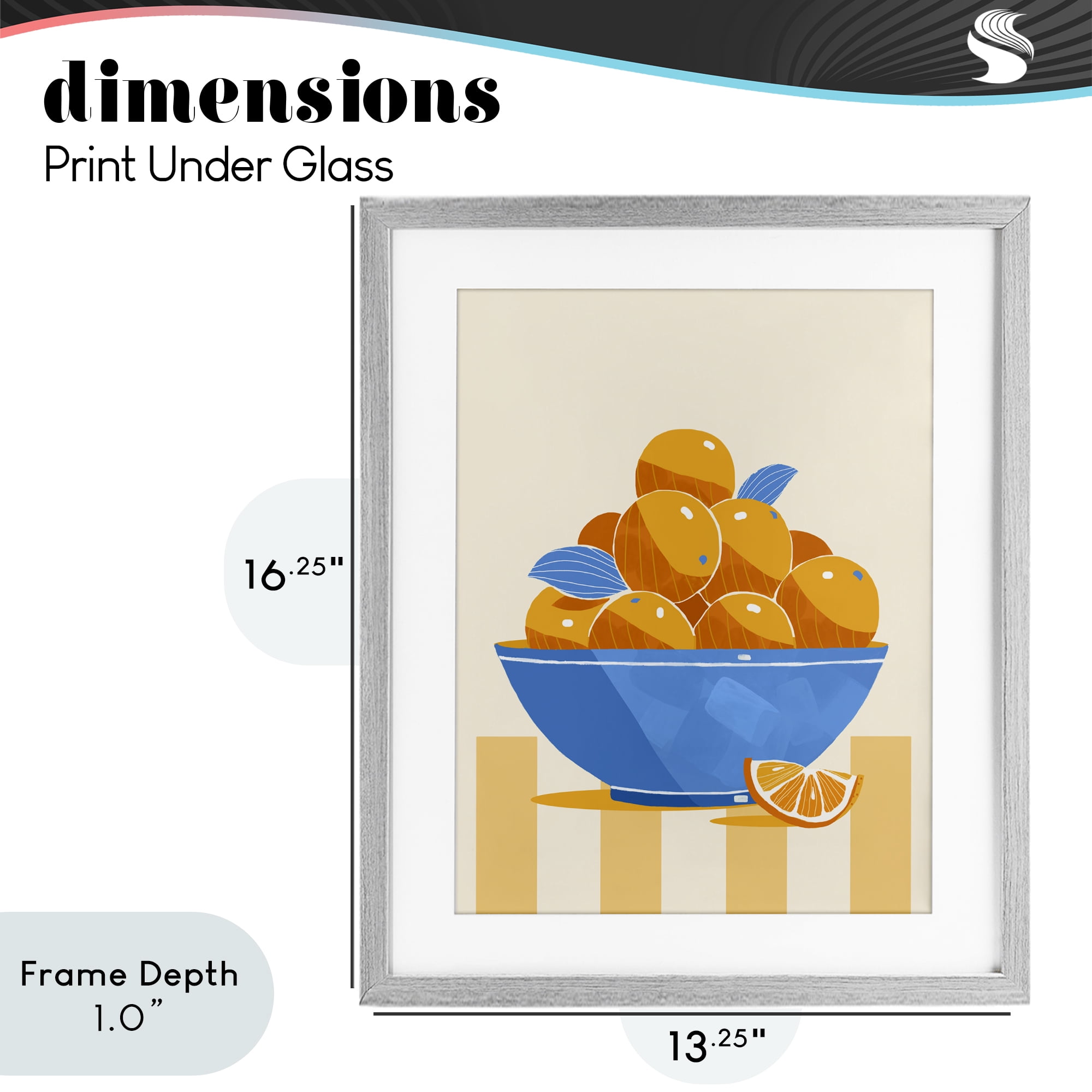 Stupell Industries Orange Citrus Bowl Striped Gray Framed Print Under Glass, design by Lucca Sheppard