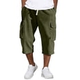 thumbnail image 3 of Dwelliawo Corduroy Men's Capri Pants Cargo Long Shorts Summer Elastic Waist 3/4 Pants Multi-Pockets Below Knee Shorts Lightweight Travel Capri Long Pants Army Green 2XL, 3 of 10