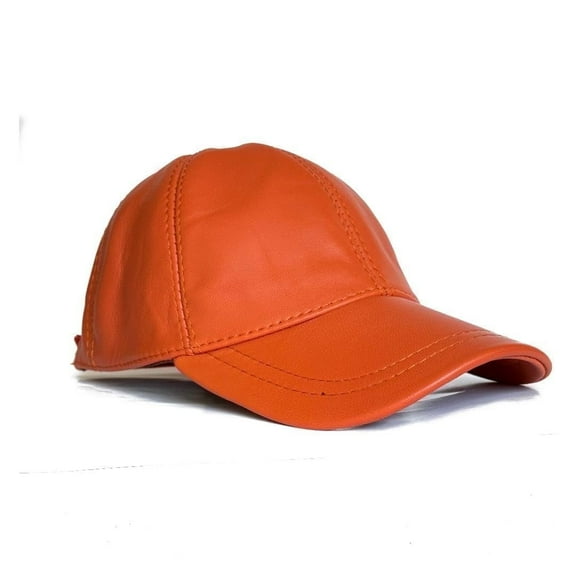 Leather Baseball Cap 100% Real Lambskin Leather Orange Color