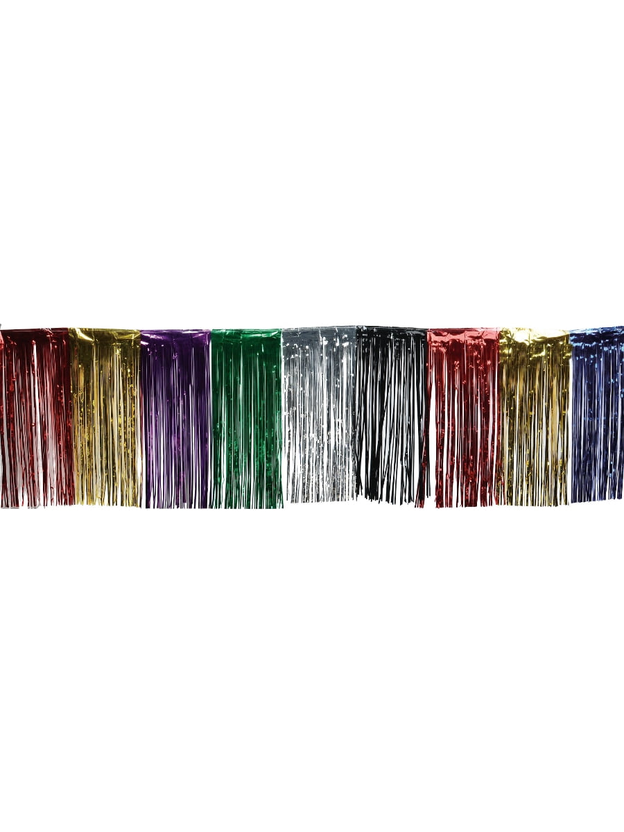 US Toy 30" Metallic Tinsel Shiny Rainbow Fringe Table Skirt Party