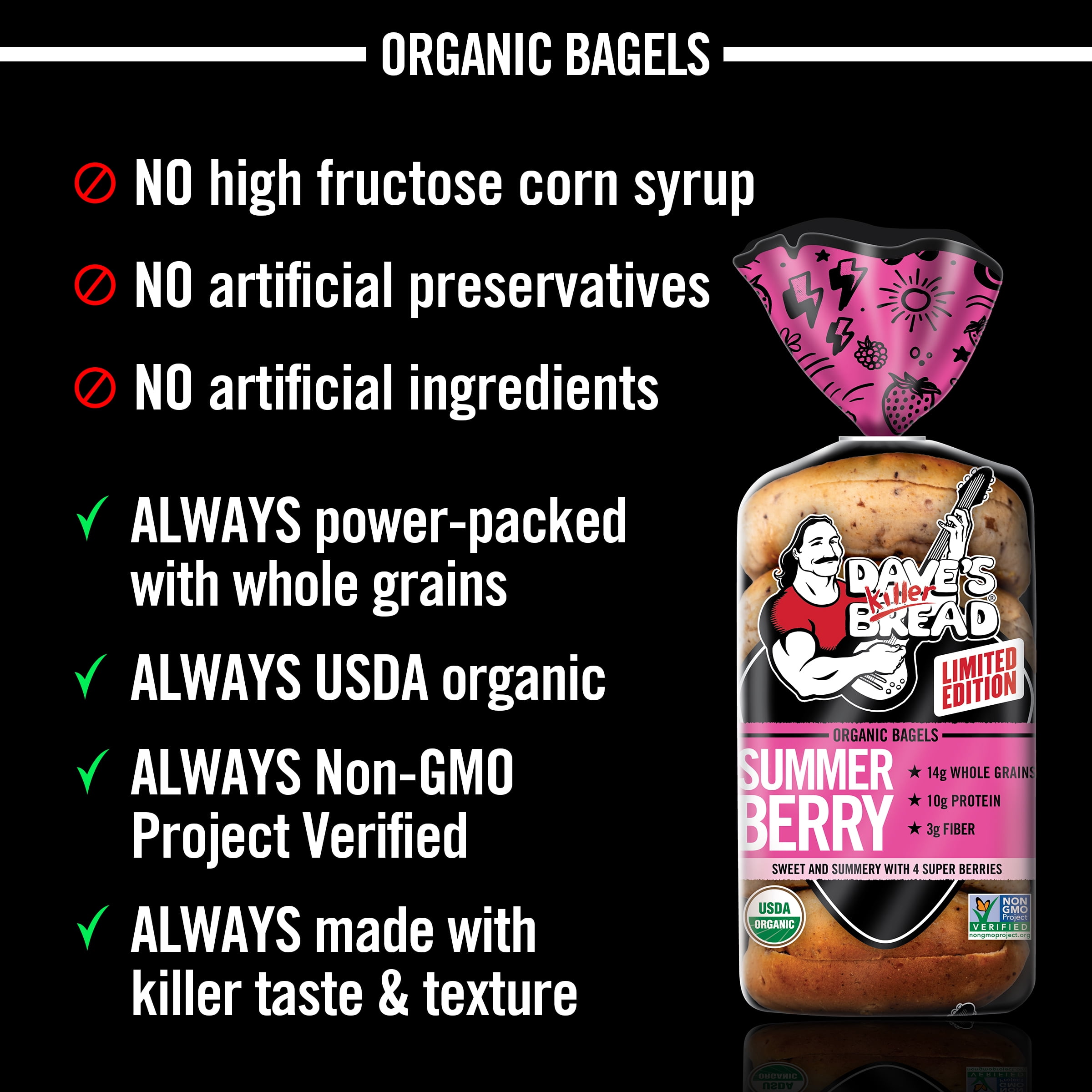 Dave's Killer Bread Summer Berry Bagels, Limited Edition Organic Bagels, 5 Count