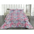 thumbnail image 2 of Ambesonne Rose Pattern Quilted Bedspread Set 3 Pcs, Boho Winter Flowers, Twin, Lilac Hot Pink Violet, 2 of 4