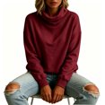thumbnail image 6 of Tqcoqu Women's Solid Turtleneck Pullover Sweatshirt,Drop Shoulder Long Sleeve Side Pockets Loose Casual Tops For Fall Winter,Wine Women's S-XXL, 6 of 6