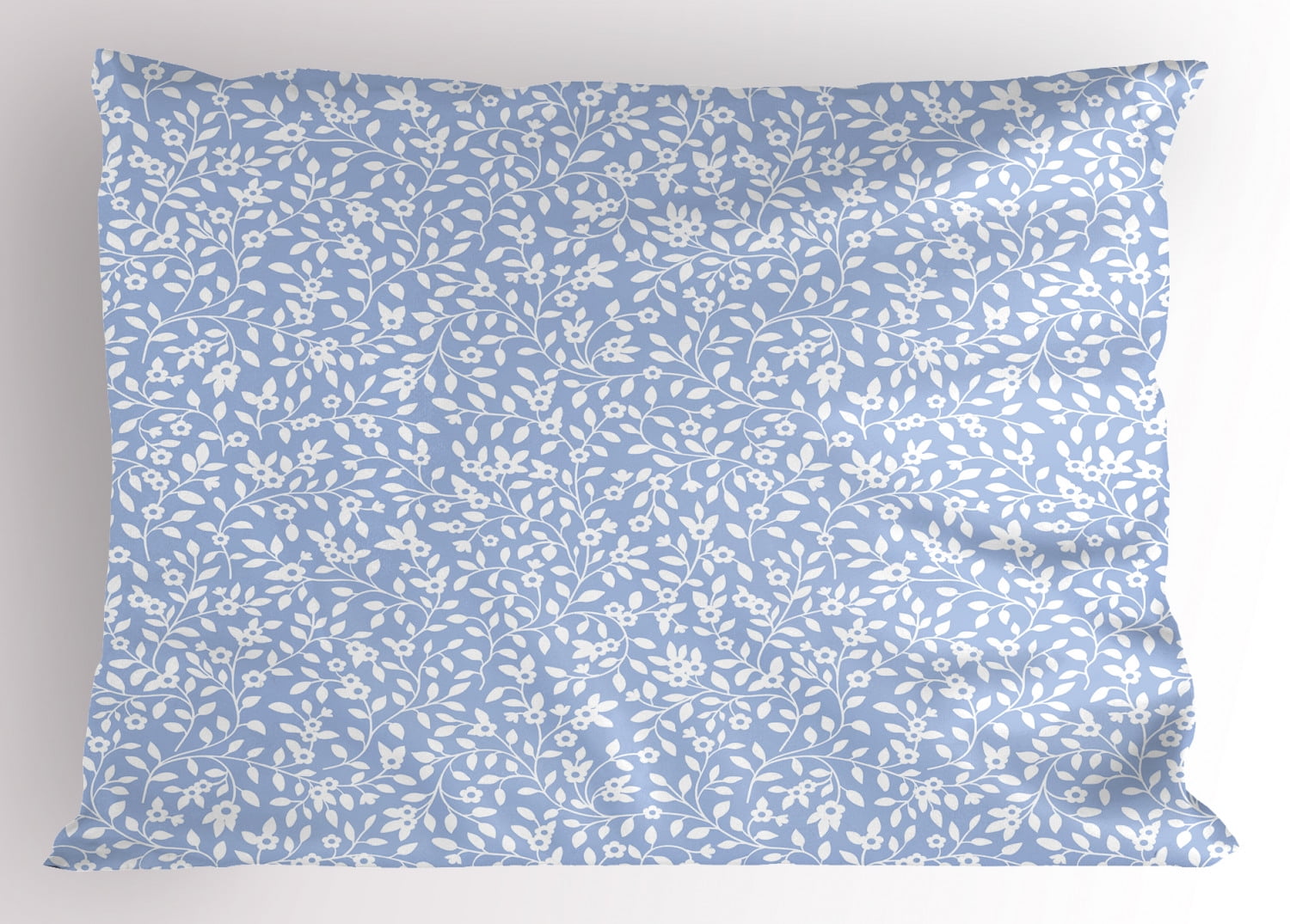 Blue and White Pillow Sham Ditsy Revival Style with Rural Countryside