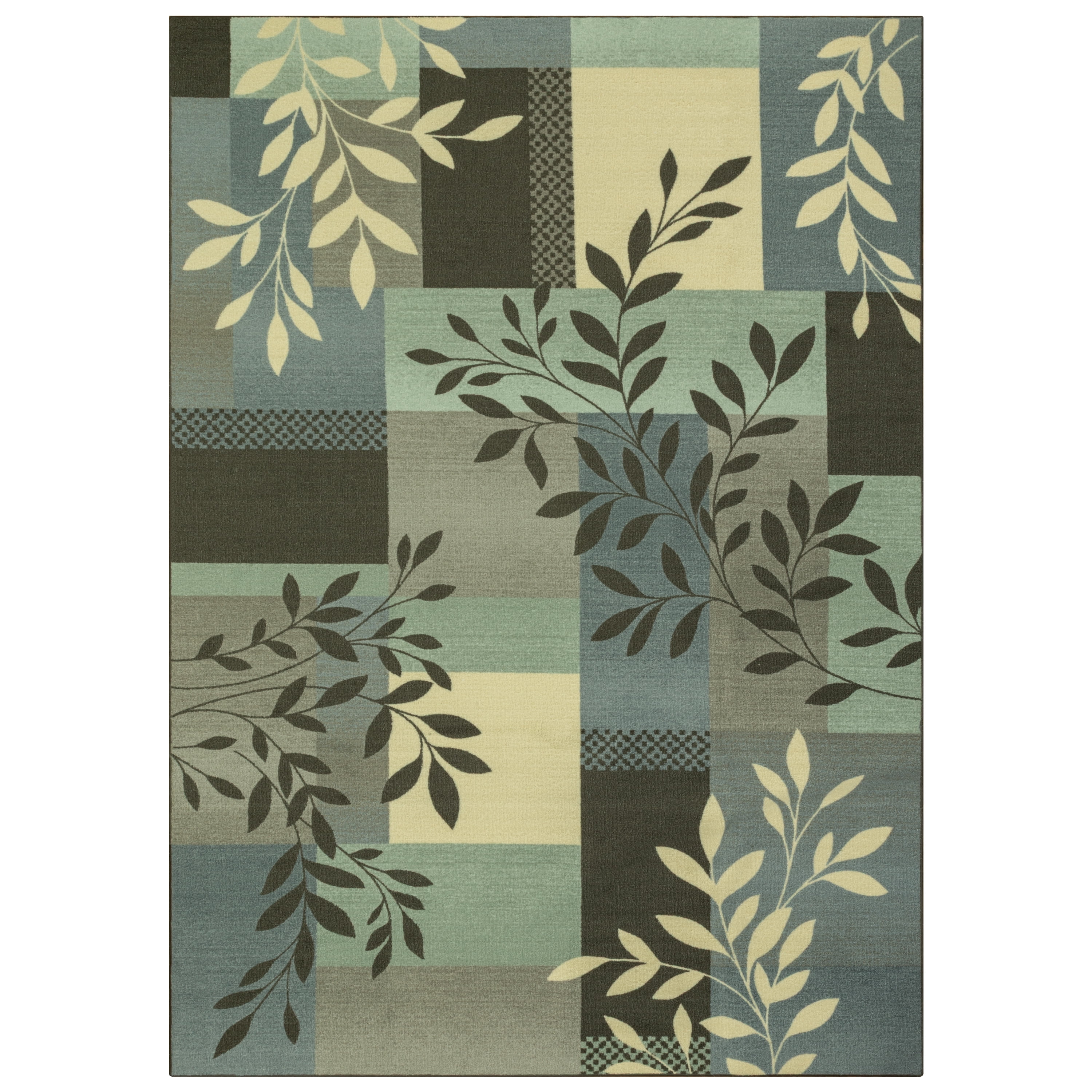 (2 pack) Mainstays Traditional Leaf Block Aqua Gray Print Indoor Area Rug, 7' x 10'