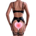 thumbnail image 3 of Sexy Pu Leather Strappy Underwire Garter Belt Lingerie Set, 3 of 6