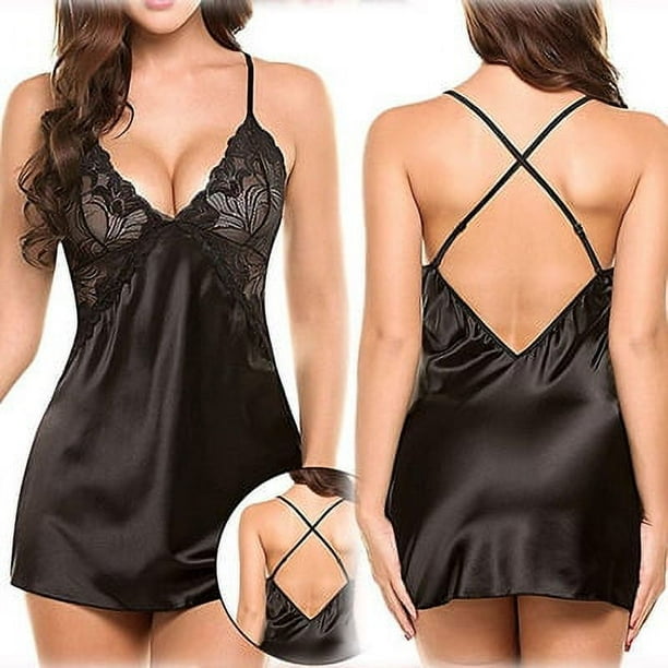 Lencería sexy europea y americana, camisón de seda de imitación para mujer, traje sexy, ropa de casa para mujer linda
