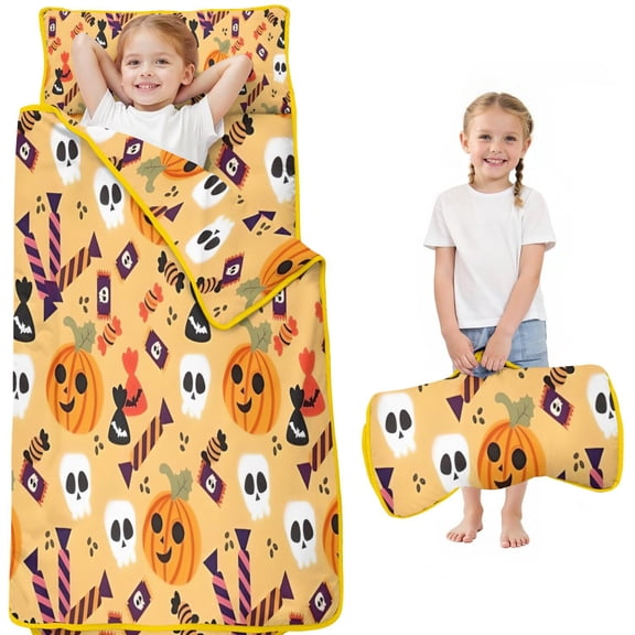 Halloween Pumpkins Skulls and Candies Toddler Nap Mats for Kids Preschool,50"x20" Sleeping Mat Bag or Kids,Toddler Sleeping Bag,Toddler Nap Mat or Daycare