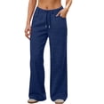 thumbnail image 3 of Women's Drawstring Sweatpants, Elastic Waist Casual Jogger Pants with Side Pockets Relaxed Athletic Lounge Running Fitness Wear | VerBelle,Navy 2XL, 3 of 7