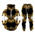 thumbnail image 3 of Conjunto de 2 sudaderas con capucha y cadena de lujo para hombre, con estampado 3D de cuerpo completo, estilo retro, estilo corte, pantalón y traje, primavera y otoño, 3 of 5