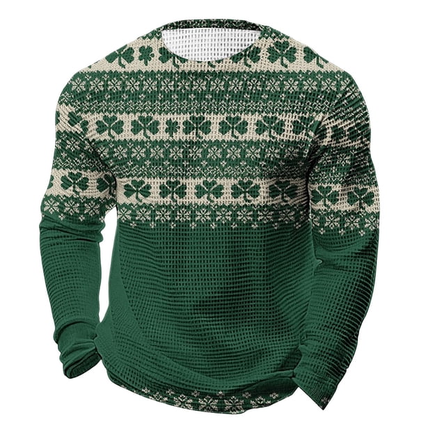 Camisa Del Día de San Patricio Hombres de Manga Larga de Manga Larga Cuello Redondo Tops Casuales Tejido Elástico Súper Suave para Fiesta Festival Viajes de Vacaciones Calle Uso Diario Camisetas Casu