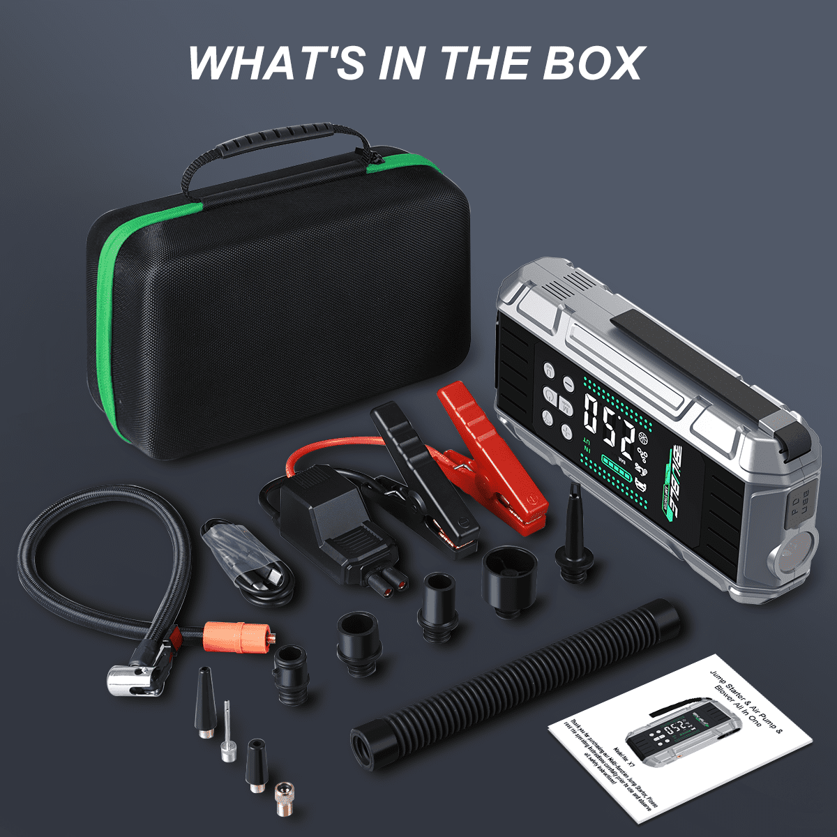 BIUBLE 10000A Jump Starter with Air Inflator/Deflator Compressor 150PSI, 65W Charging Car Battery Jumper Starter (All Gas/16L Diesel), 24800mAh Portable Jump Box Battery Pack with LED Light