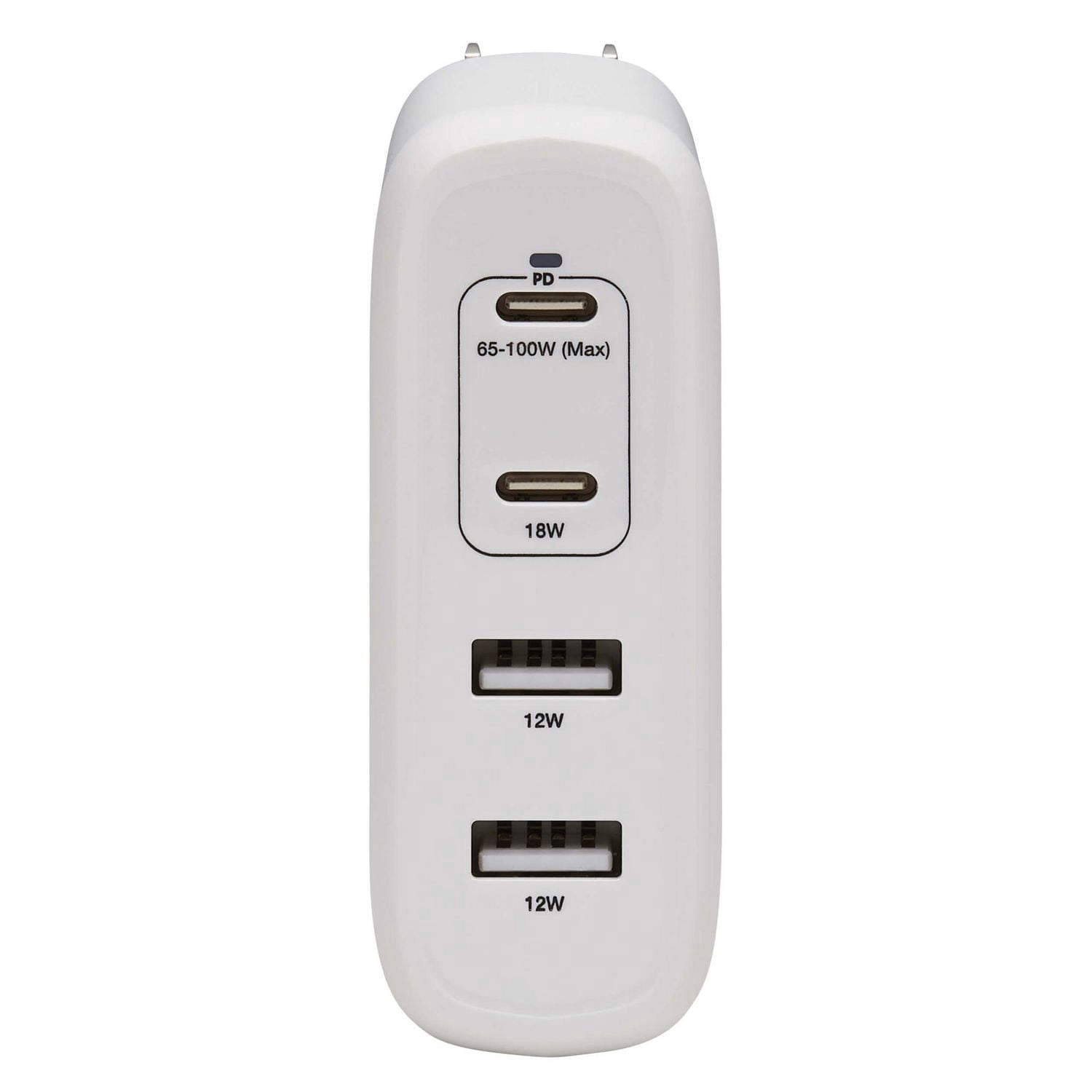 Chargeur mural USB Tripp Lite à 4 ports, 100W PD, technologie GaN, 2 ports USB-C et 2 ports USB-A, blanc