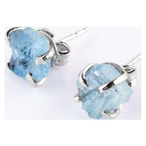 QNAVIC AA Raw Aquamarine Rough Crystal Stone Stud Earrings for Women, Birthstone Handmade Fashion Jewelry Gift for Mom, 925 Sterling Silver Stud Earrings