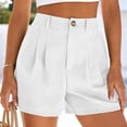 thumbnail image 2 of Miluxas Womens Cotton Linen Shorts Casual Summer High Waist Zipper Button Tailored Shorts Pleated Beach Vacation Shorts with Pockets White, 2 of 6