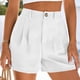 thumbnail image 2 of Pantalones Cortos de Ajuste Suelto para Mujeres Moda Casual Alta Cintura de Lino Mezcla Pantalones Cortos con Bolsillos, Poliéster Suave Recto Sólido Fondo de Verano para Diario, 2 of 6