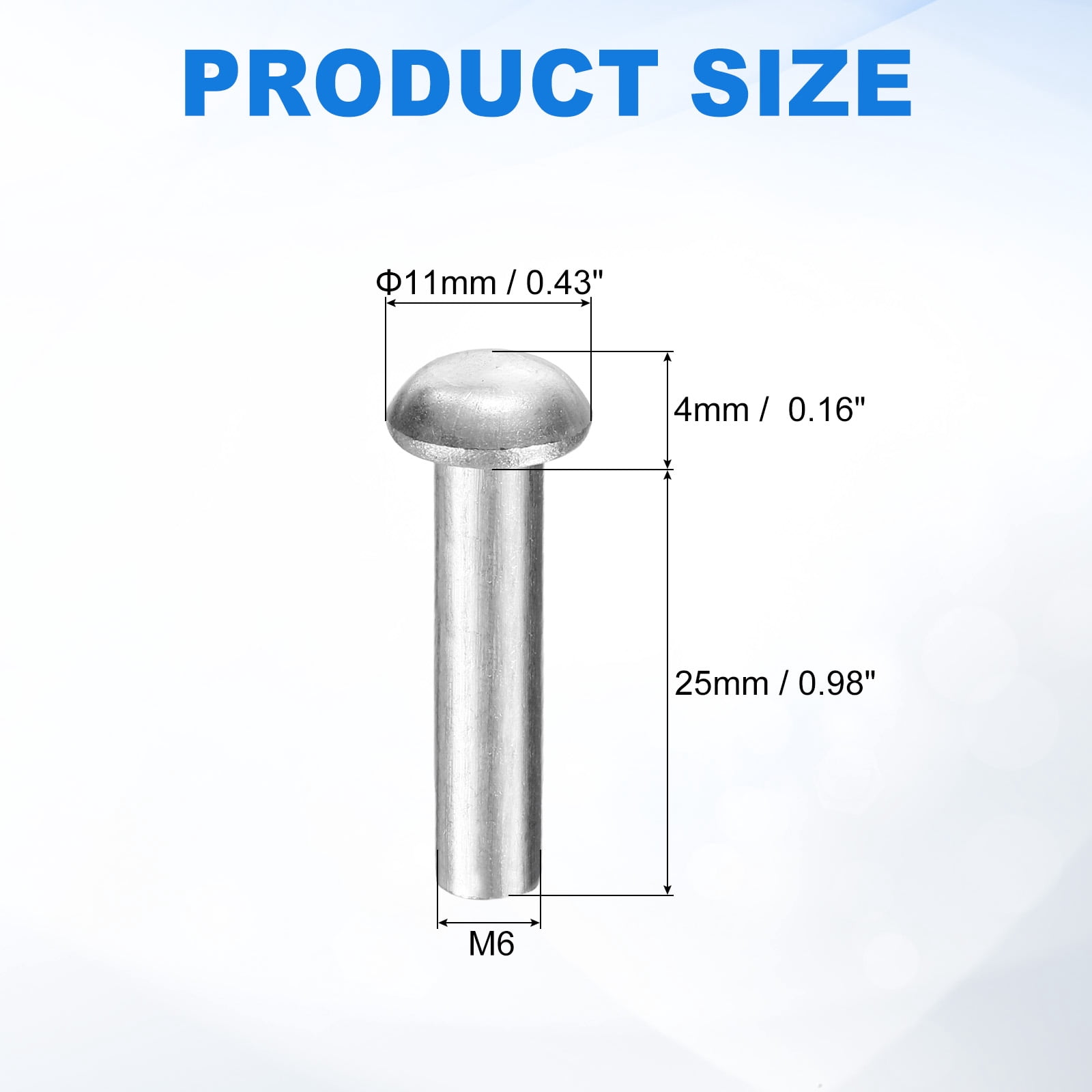 Uxcell 150 Pack Brazier Head Solid Aluminum Rivets, M6 Dia x 25mm Length Round Head Aluminum Boat Rivets for Repairing Boats, Machinery, Aircraft, Automobile Industry