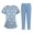 Sky Blue, variant on Wutalume Women's Fashion Print Short Sleeve V-Neck Scrub Set, Christmas Pattern Top with Pockets and Pants, Healthcare Uniform,Brown L
