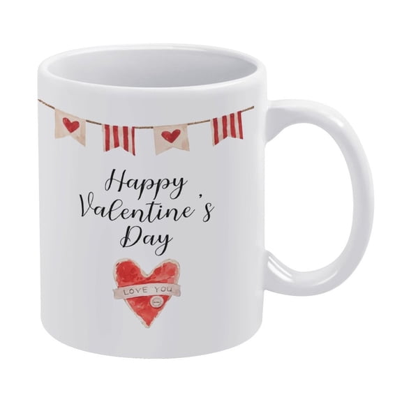 Valentines Day Mug, Love Print, Watercolor Heart Print,Funny Coffee Mug,A Happy Cup for Children,Man Cave Prints,The Best Gift for Colleagues, Parents,And Grandparents,110z Men And Women