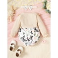 thumbnail image 2 of ZAXARRA Bébé Filles Casual Col Rond Papillon à Manches Longues Imprimé Patchwork Romper avec Bandeau, 2 of 8