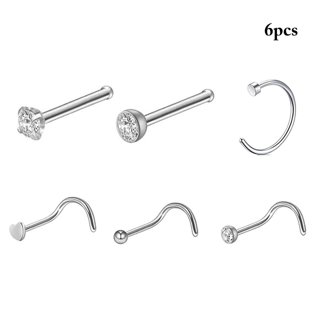 Nose Piercing Jewelry Decorative 6PCS Rhinestone Screw Nose Studs Nose Rings