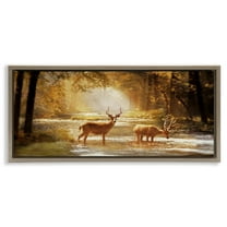 Stupell Industries Deer in Sunlit Grove Landscape Painting Brown Floater Framed Art Print Wall Art, 25 x 11