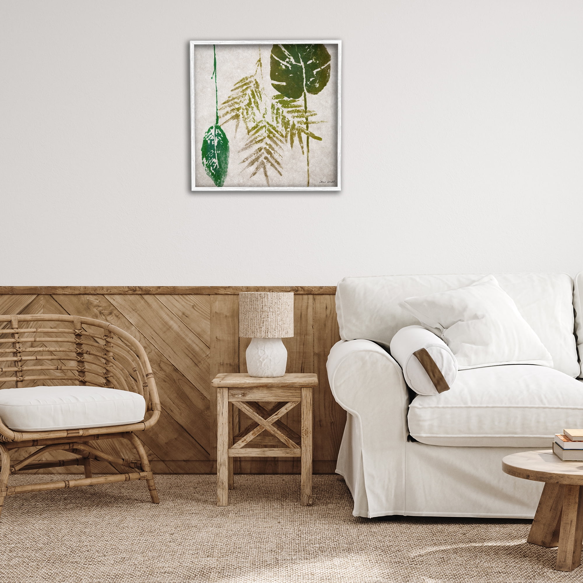 Stupell Industries Botanical Leaf Impressions Botanical & Floral Painting White Framed Art Print Wall Art, 24 x 24