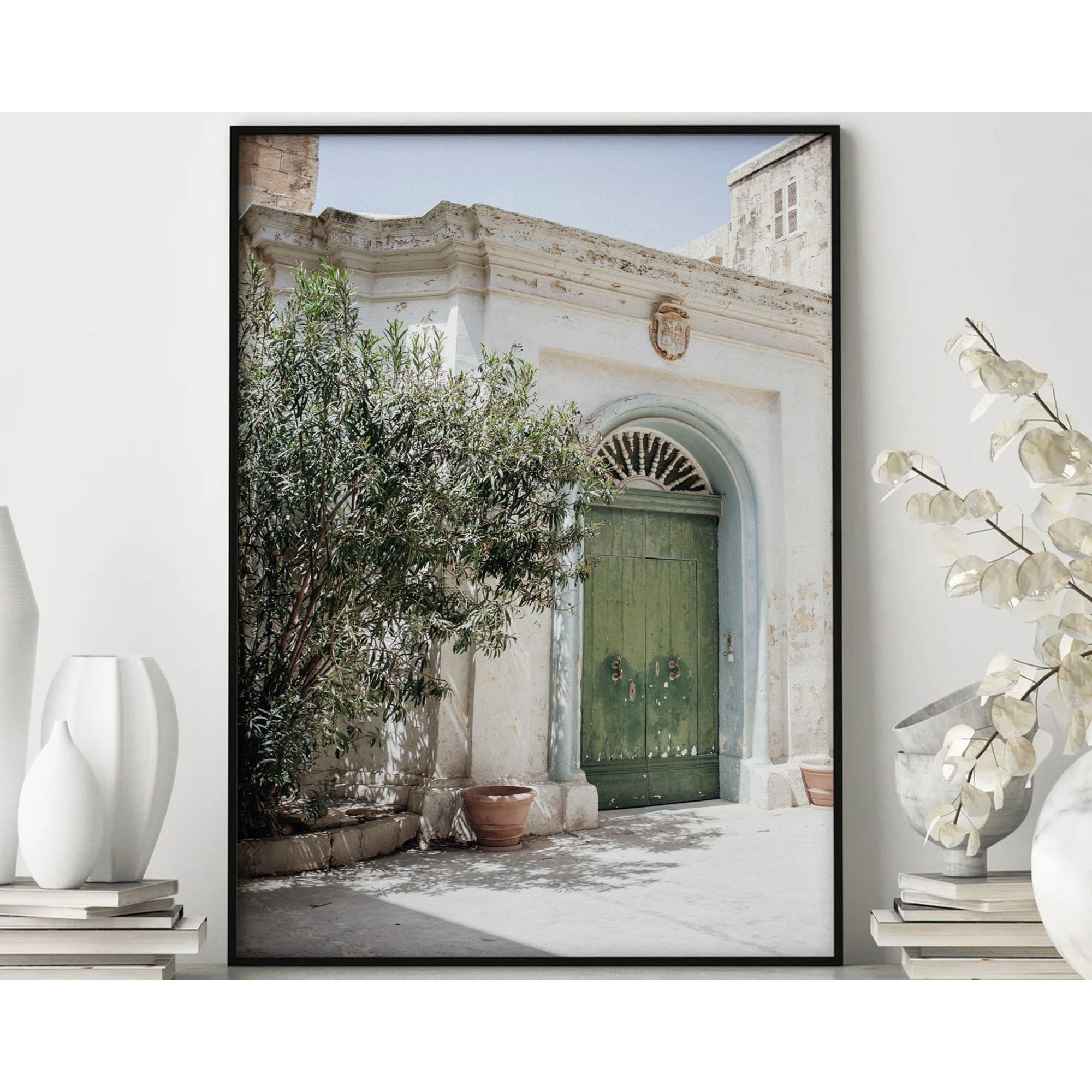 Malta City Green Olive Tree Minimalist Office Poster , Poster Print Only