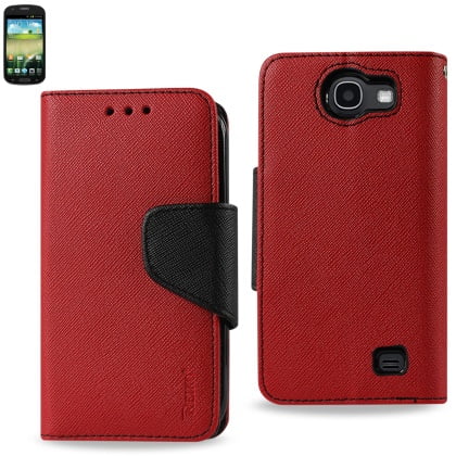 Reiko Flip Stand Leather Wallet Case for Samsung Galaxy Express I437, Red
