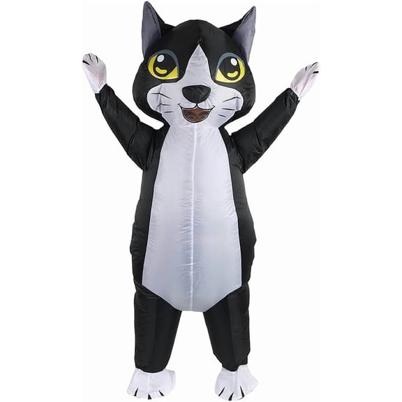 Inflatable Black‑and‑White Cat Costume for Adults, Funny Blow‑up Tuxedo Cat Mascot Suit for Halloween Cosplay Party