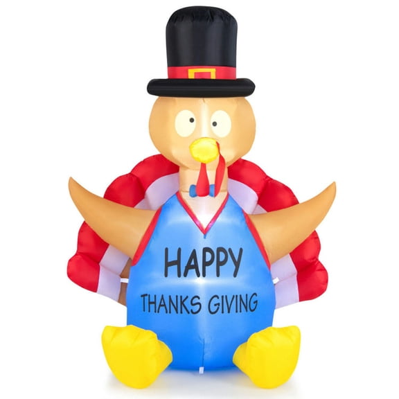 Spaco 6 Feet Thanksgiving Inflatable Turkey Harvest Day Decoration with 2 Built-in Sandbags, Blow-Up Turkey with Happy Thanksgiving Sign, Inflatable Turkey for Indoor and Outdoor, Blue