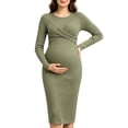 thumbnail image 3 of UKHCCC Women's Maternity Fitted Dress, Long Sleeve Twist Front Stretch Sheath Pregnancy Dress, Mid-Length Casual Dressy Style, 3 of 8