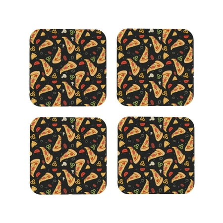 

Drink Coasters Set of 4 Cute Pizza Cheese Pepper Leather Coasters for Coffee Table Protector Heat Resistant Cute Coasters for Home Decor Housewarming Gifts Bar Kitchen 4 Inch Square