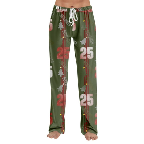 Adult Fashion Loose Christmas Print Casual Pants with Drawstring Elastic Waist, Comfortable Sleepwear and Loungewear Trousers for Home Use,Dark Green,XL