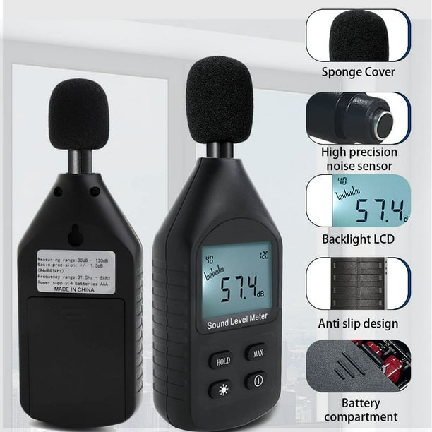 Medidor de decibelios, lector de nivel de decibelios de sonido de alta precisión rango de 30-130dBA, medidor de sonido Digital de retención de datos MAX/MIN, lector de ruido
