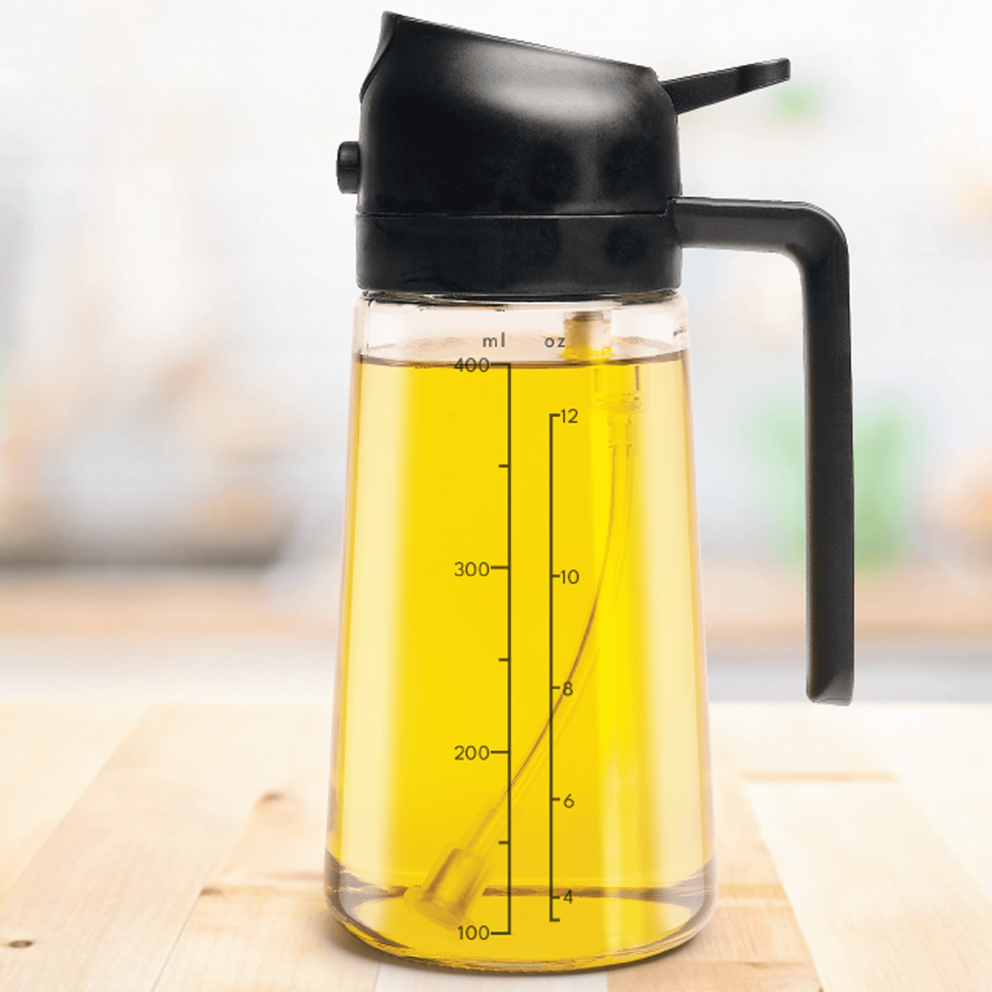 Olive Glow 2-in-1 Oil Spray & Pour Dispenser, Leakproof and Refillable Glass Bottle for Cooking