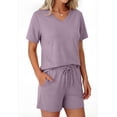 thumbnail image 3 of Sundazz Lounge Sets for Women Summer 2 Piece Outfits V Neck Shirts and Shorts Sets Casual Matching Sets, 3 of 7