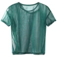 thumbnail image 3 of DHFJKG Mesh Sheer Summer Tops For Women Metallic Short Sleeve T Shirt Going Out Sexy See Through Clubwear Party Shirts Trendy Tops, 3 of 6