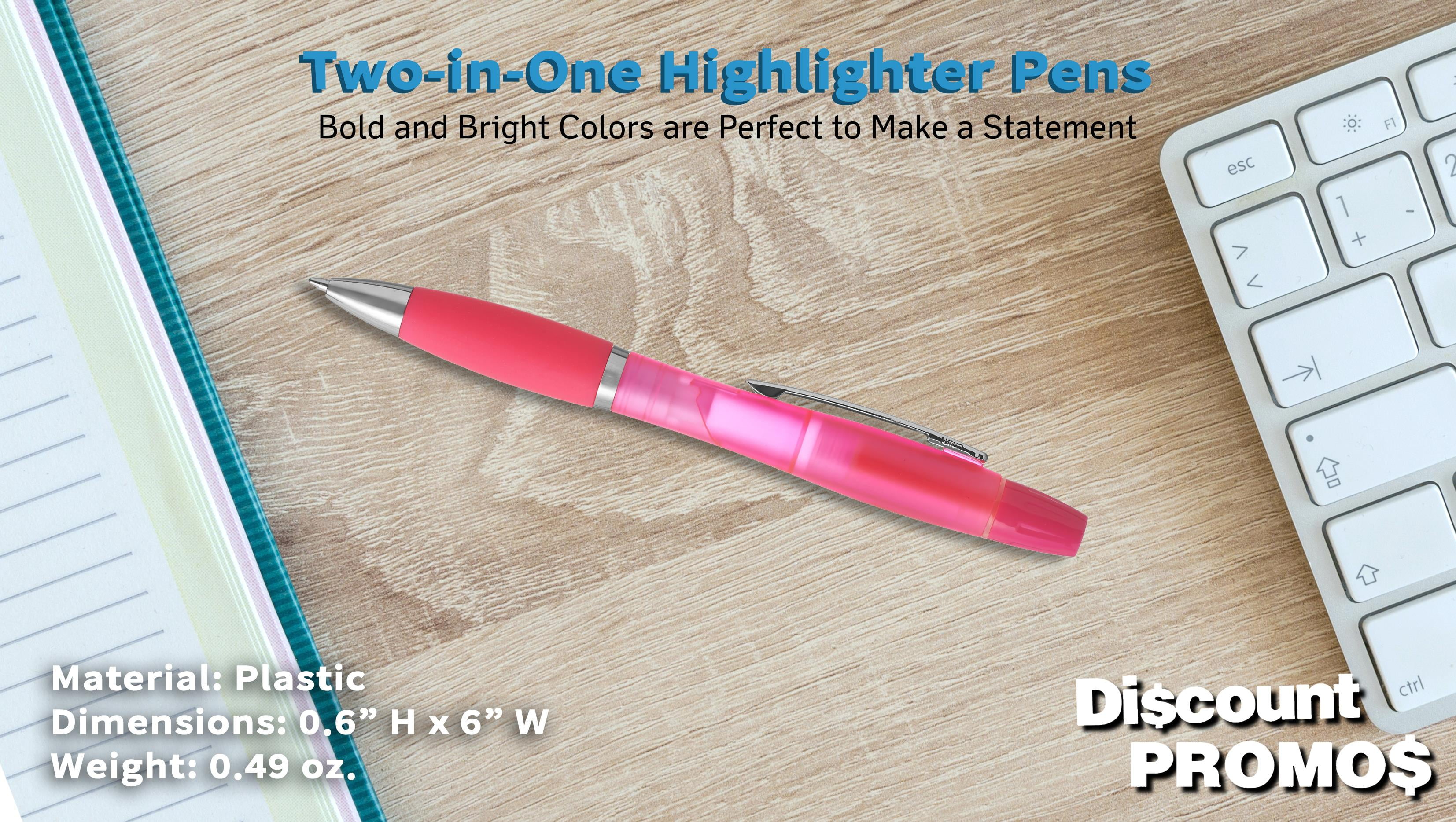 10 Two in one Highlighter Pens Pack - Ballpoint, Silver Accents - Pink