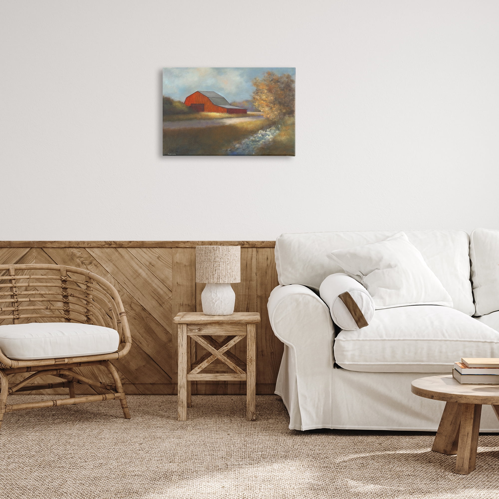 Stupell Industries Traditional Red Barn Landscape Painting Gallery Wrapped Canvas Art Print Wall Art, 24 x 16