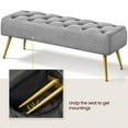 thumbnail image 5 of PetFurnishn Modern Ottoman Bench Velvet Footstool Bench Upholstered Footrest Stool Entryway, Materials-velvet/ lamb wool (ivory), foam, plywood, metal, 45 × 16 × 17"(L × W × H), Gray, 5 of 10