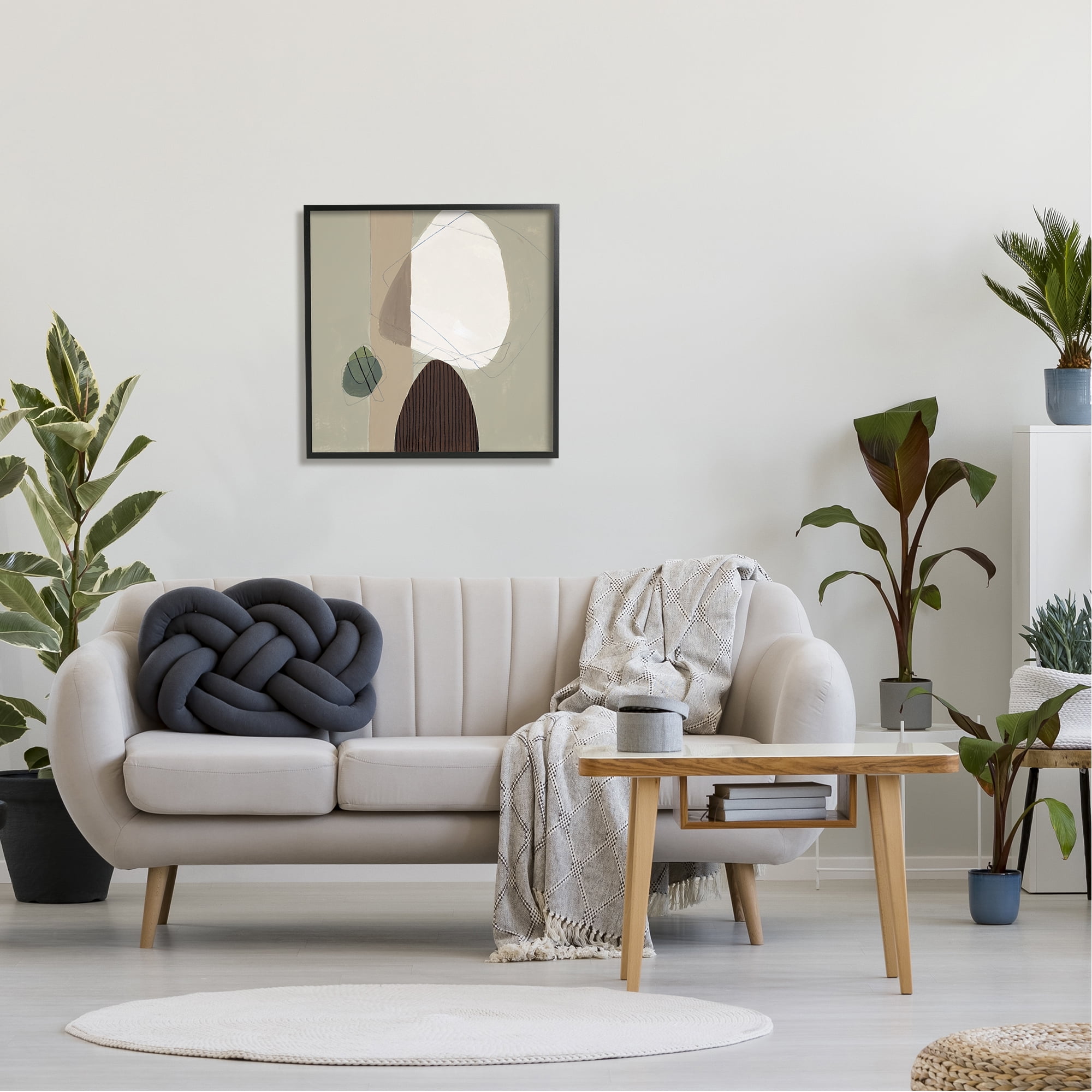 Stupell Industries Neutral Tone Soft Shapes Abstract Painting Black Framed Art Print Wall Art, 24 x 24