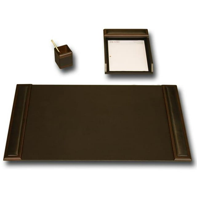 Ensemble de Bureau 3 Pcs en Noyer et Cuir