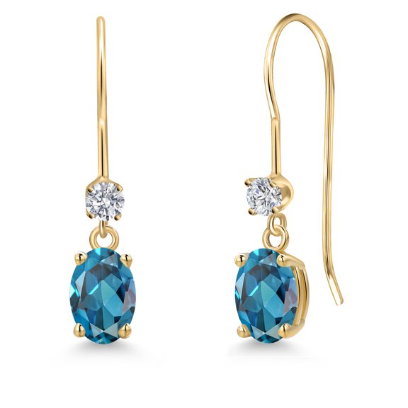 Gem Stone King 14K Yellow Gold London Blue Topaz and Lab Grown Diamond Earrings for Women | 1.33 Cttw | Gemstone November Birthstone | Oval 6X4MM