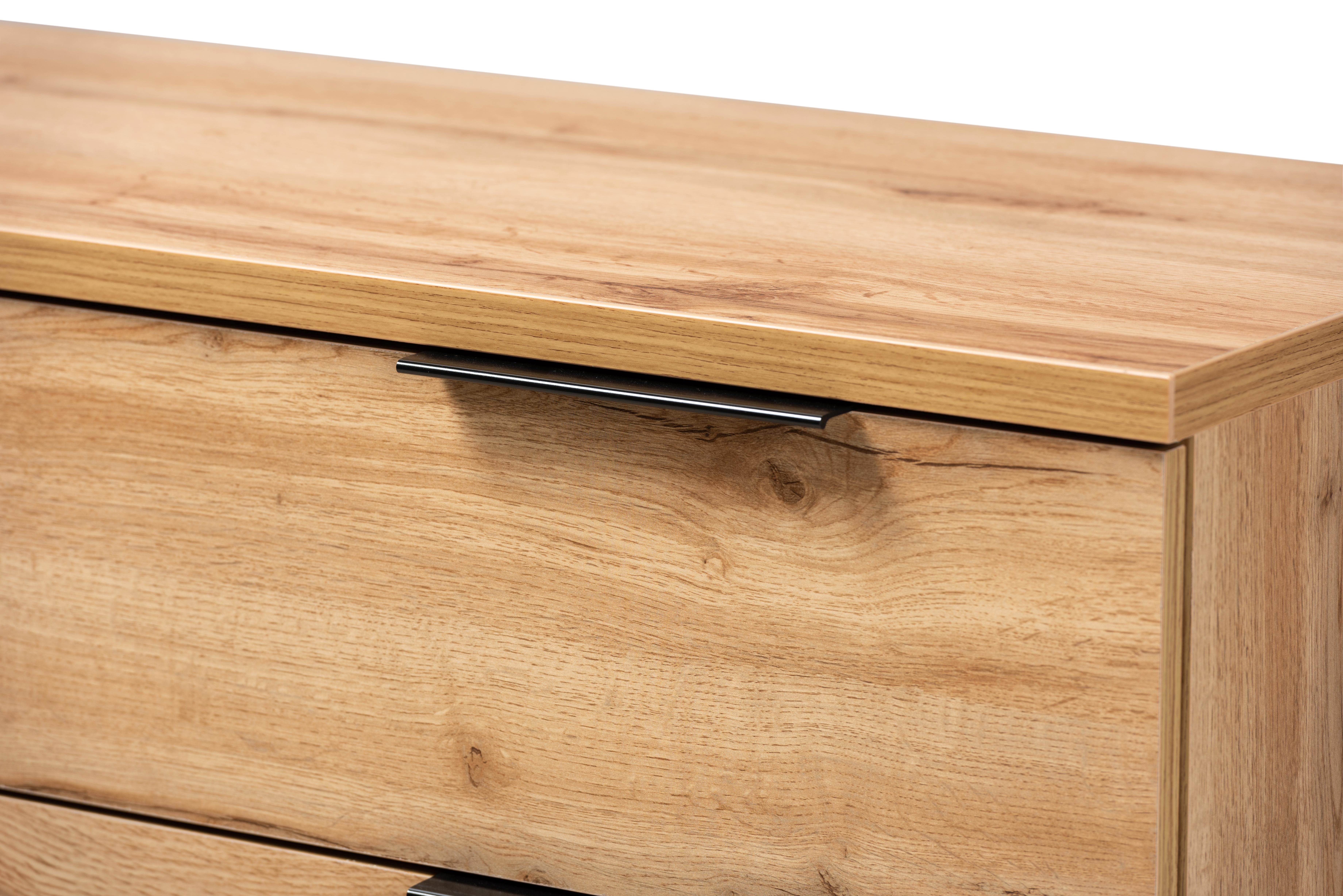 Baxton Studio Reid Modern and Contemporary Industrial Oak Finished Wood and Black Metal 4-Drawer Dresser