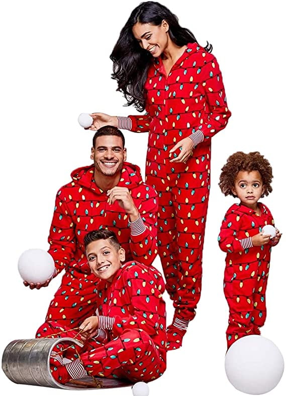 Forthery Matching Family Pajamas Sets Christmas PJs Hooded Romper Jumpsuit Zipper Loungewear