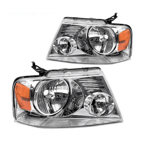 FeiZen Headlights Assembly Compatible with 2004-2008 Ford F150 F-150 Chrome Amber Headlamp Set
